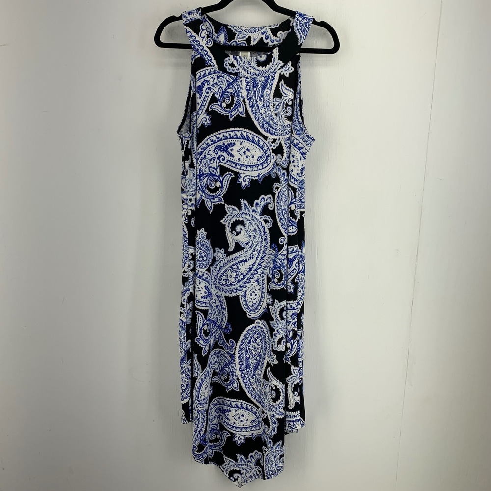 Mediterranean Coastal Paisley Sleeveless Midi Dress Womens Large Beach Boho